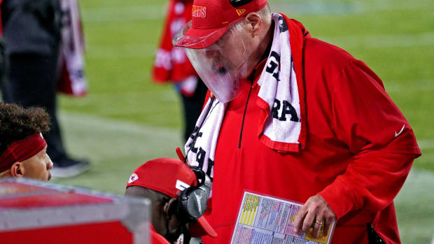 Sep 10, 2020; Kansas City, Missouri, USA; Kansas City Chiefs head coach Andy Reid on the sidelines during the second half against the Houston Texans at Arrowhead Stadium. Mandatory Credit: Denny Medley-USA TODAY Sports